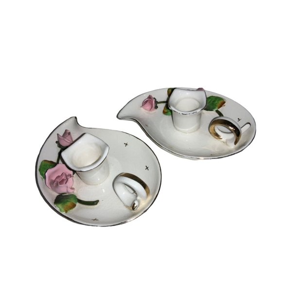 Lefton Other - Lefton Christmas Candle stick holder Set of 2 Japan- Pink Rose Vintage